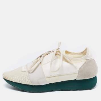 Pre Owned Balenciaga White Leather And Mesh Race Runner Sneakers Size 39