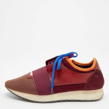 Pre Owned Balenciaga Multicolor Mesh And Suede Race Runner Low Top Sneakers Size 41