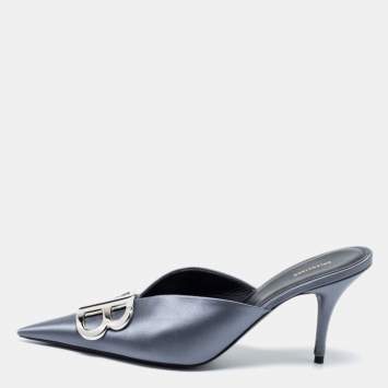 Pre Owned Balenciaga Grey Satin Knife Mule  Sandals Size 39