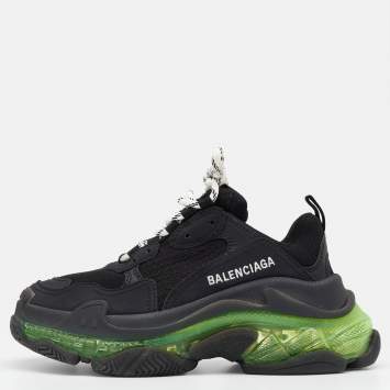 Pre Owned Balenciaga Black Leather And Mesh Triple S Clear Sole Low Top Sneakers Size 35