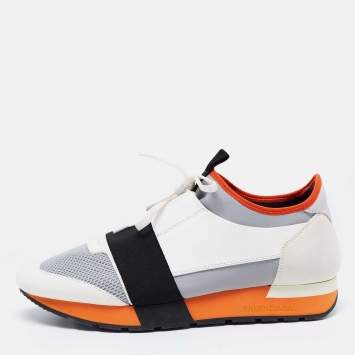 Pre Owned Balenciaga Multicolor Mesh And Leather Race Runner Low Top Sneakers Size 41