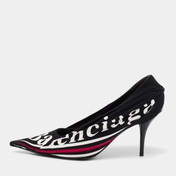 Pre Owned Balenciaga Black Fabric Knife Logo Pointed Toe Pumps Size 40