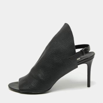 Pre Owned Balenciaga Black Leather Open Toe Glove Slingback Sandals Size 39