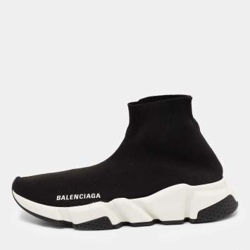Pre Owned Balenciaga Black Knit Fabric Speed Trainer Sneakers Size 37