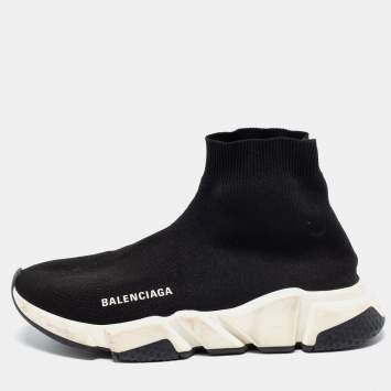 Pre Owned Balenciaga Black Knit Fabric Speed Trainer Sneakers Size 39
