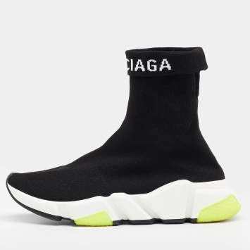 Pre Owned Balenciaga Black Knit Fabric Speed Trainer Sneakers Size 35