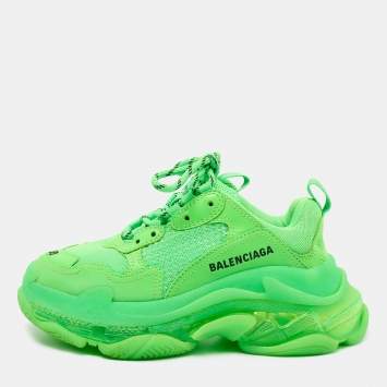 Pre Owned Balenciaga Green Leather And Mesh Triple S Clear Sneakers Size 36