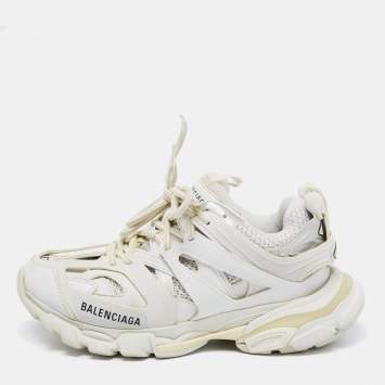Pre Owned Balenciaga White Leather And Mesh Track Sneakers Size 37
