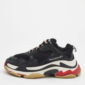 Pre Owned Balenciaga Black Leather And Mesh Triple S Lace Up Sneakers Size 38