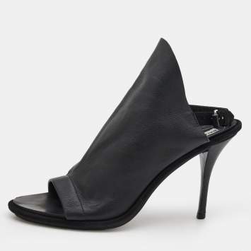 Pre Owned Balenciaga Black Leather Open Toe Glove Slingback Sandals Size 40