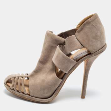 Pre Owned Balenciaga Grey Suede Cutout Booties Size 39 