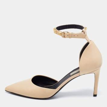 Pre Owned Balenciaga Beige Leather Studded Mary Jane Pumps Size 38