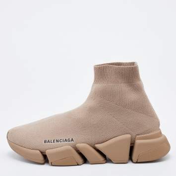 Pre Owned Balenciaga Beige Knit Fabric Speed Trainer 2.0 Sock Sneakers Size 40