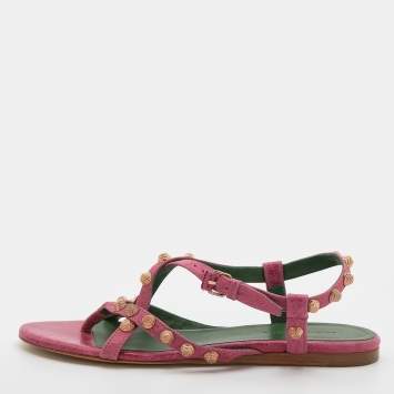Pre Owned Balenciaga Pink Leather Arena Thong Flats Size 39