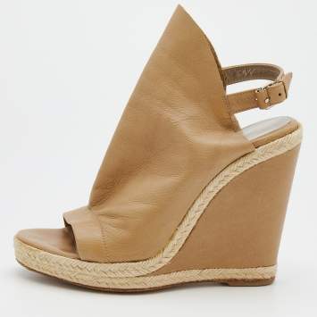 Pre Owned Balenciaga Beige Leather Wedge Sandals Size 39