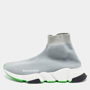 Pre Owned Balenciaga Grey Knit Fabric Speed Trainer Sock Sneakers Size 38