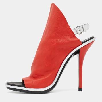 Pre Owned Balenciaga Orange/Silver Leather Glove Open Toe Slingback Sandals Size 39