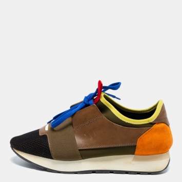 Pre Owned Balenciaga Multicolor Suede And Mesh Race Runner Sneakers Size 38