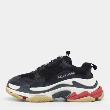 Pre Owned Balenciaga Black Leather And Mesh Triple S Sneakers Size 38