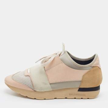 Pre Owned Balenciaga Multicolor Leather And Mesh Race Runner Low Top Sneakers Size 38