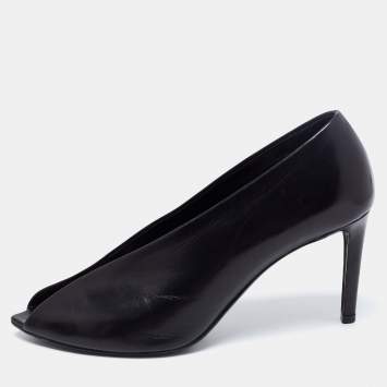 Pre Owned Balenciaga Black Leather V-Neck Open Toe Pumps Size 36