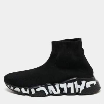 Pre Owned Balenciaga Black Knit Fabric Speed Trainer Sneakers Size 37