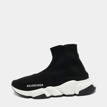 Pre Owned Balenciaga Black Knit Speed Trainer High Top Sneakers Size 36