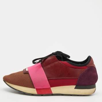 Pre Owned Balenciaga Multicolor Leather And Mesh Race Runner Low Top Sneakers Size 40