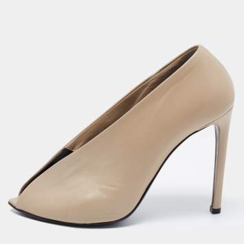 Pre Owned Balenciaga Beige Leather Split Vamp Booties Size 37