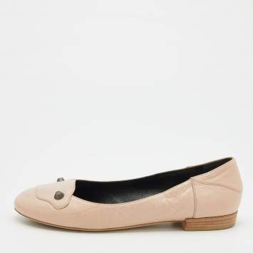 Pre Owned Balenciaga Peach Distressed Leather Stud Ballet Flats Size 39