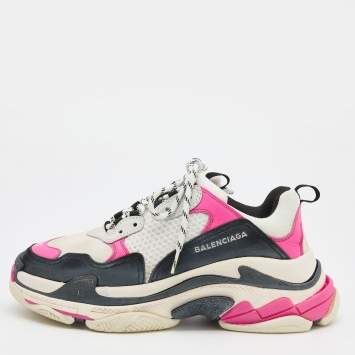 Pre Owned Balenciaga Multicolor Leather and Mesh Triple S Sneakers Size 41