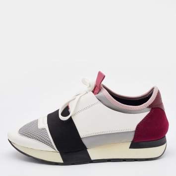 Pre Owned Balenciaga Multicolor Leather and Mesh Race Runner Low Top Sneakers Size 38