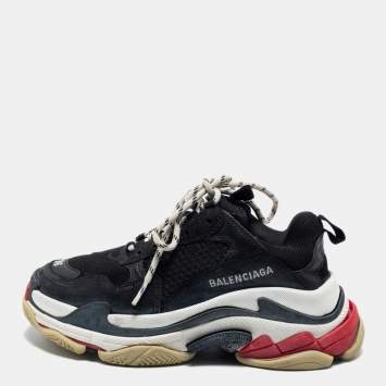 Pre Owned Balenciaga Black Mesh, Suede and Leather Triple S Sneakers Size 36