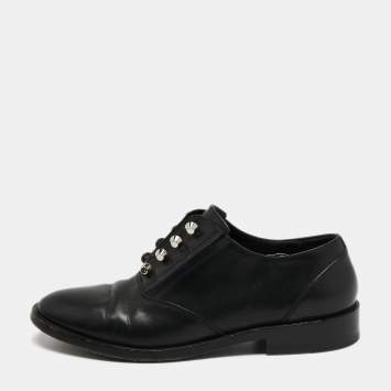 Pre Owned Balenciaga Black Leather Studded Oxfords Size 39