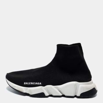 Pre Owned Balenciaga Black Knit Fabric  Speed 2.0 Sneakers Size 38