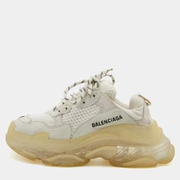مملوكة مسبقًا Balenciaga White Leather and Mesh Triple S Clear Low Top Sneakers Size 36