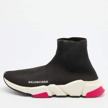 Pre Owned Balenciaga Black Knit Fabric Speed 2.0 Slip On Sneakers Size 38
