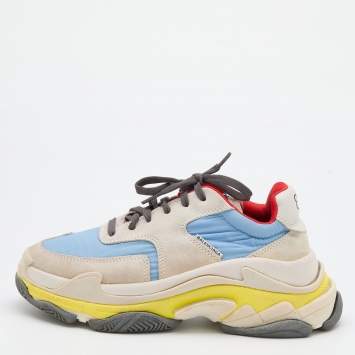 Pre Owned Balenciaga Multicolor Nylon and Suede Triple S Sneakers Size 37