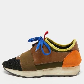 Balenciaga Multicolor Mesh and Leather Race Runner Sneakers Size 37