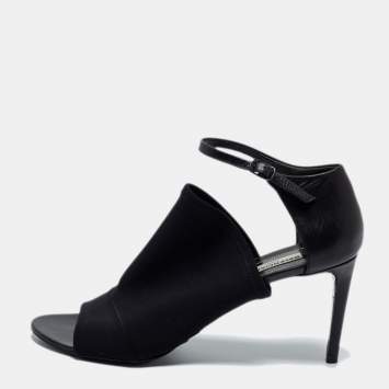 Pre Owned Balenciaga Black Leather and Fabric Glove Sandals Size 41