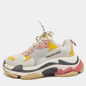 Pre Owned Balenciaga Multicolor Mesh and Leather Triple S Sneakers Size 38