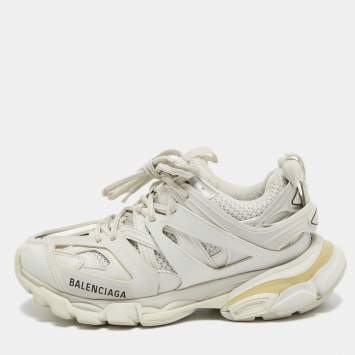 Pre Owned Balenciaga White Leather and Mesh Track Sneakers Size 37