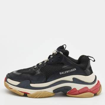 Pre Owned Balenciaga Black Mesh and Nubuck Leather Triple S Sneakers Size 40