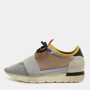 Pre Owned Balenciaga Multicolor Mesh, Leather and Neoprene Race Runner Sneakers Size 39