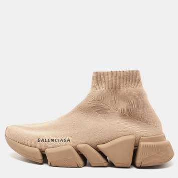 Pre Owned Balenciaga Brown Fabric Speed 2.0 Sneakers Size 37