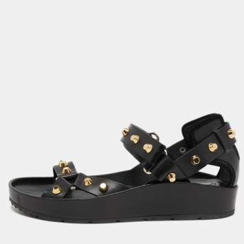 Pre Owned Balenciaga Black Leather Arena Platform Sandals Size 41