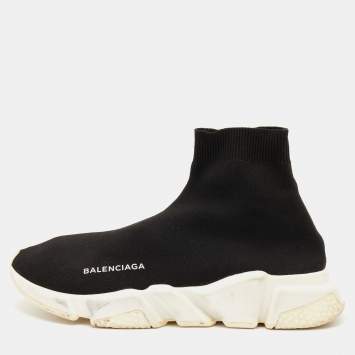 Pre Owned Balenciaga Black Knit Fabric Speed Trainer Slip On Sneakers Size 40