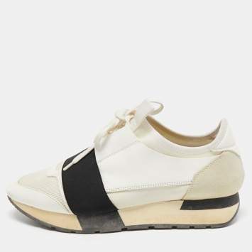 Pre Owned Balenciaga Tricolor Leather and Mesh Race Runner Sneakers Size 38
