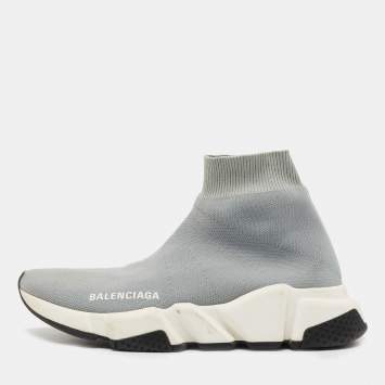 Pre Owned Balenciaga Grey Knit Fabric Speed Trainer Sneakers Size 36