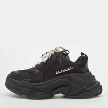 Pre Owned Balenciaga Black Mesh, Nubuck and Leather Triple S Sneakers Size 36